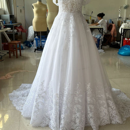 Off-shoulder Bridal Main Wedding Dress Elegant Court Style High-grade Luxury French Light Door Yarn