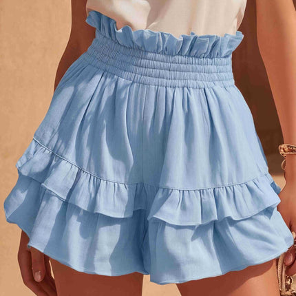 Fashionable Cinched Waist Ruffle Trim Casual Shorts
