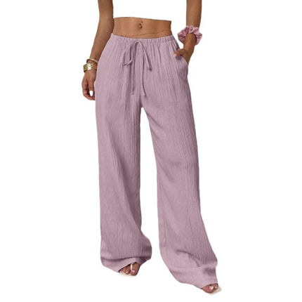 New Womens Casual Solid-color Textured Fabric Pants
