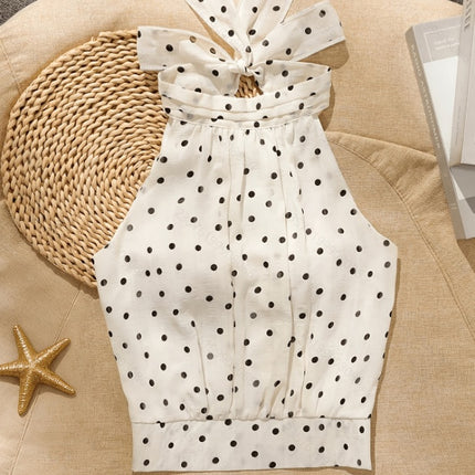 Women's Summer New French Style Elegant Fashion Suitable For Commuting Polka Dot Chiffon Sleeveless Halter Neck Short Shirt Top