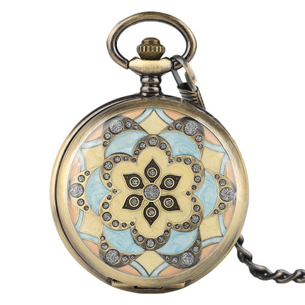 Green Epoxy Flower Manual Mechanical Pocket Watch