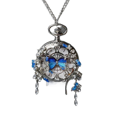 Couples Teal And Green Butterfly Animated Pocket Watch For Graduation Season
