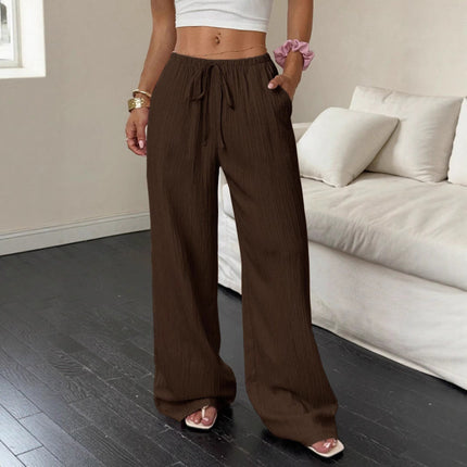 New Womens Casual Solid-color Textured Fabric Pants