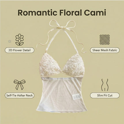 Women's New Summer 3D Floral Hollow Sexy Halter Neck Top Suitable For Summer Vacation Beach Getaway