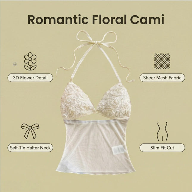 Women's New Summer 3D Floral Hollow Sexy Halter Neck Top Suitable For Summer Vacation Beach Getaway