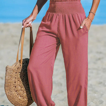 Women's Solid-Color Loose Beach Casual Ankle-Tied Pants