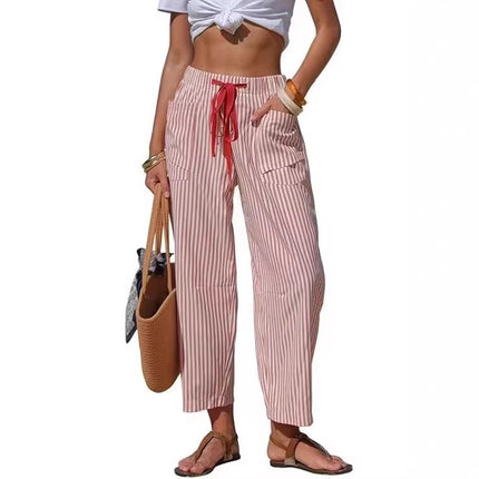 Casual Striped Drawstring Design Pocketed Loose-Fit TK Lounge Pants