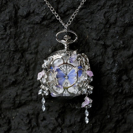 Couples Teal And Green Butterfly Animated Pocket Watch For Graduation Season