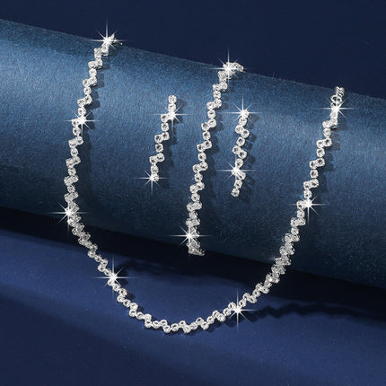 Zircon Necklace Earrings And Bracelet Setthree-piece Set
