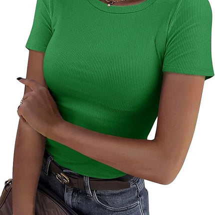 New Womens Long-Sleeve Stretch Crewneck Ribbed T-Shirt