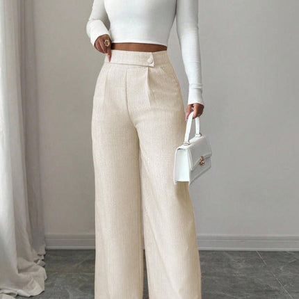 Womens Solid-color Casual All-match Long Pants With A Waist Panel Seam