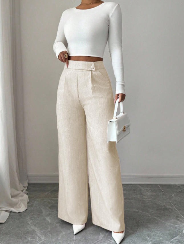 Womens Solid-color Casual All-match Long Pants With A Waist Panel Seam