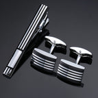 Black Enamel Silver Stripes / 18K