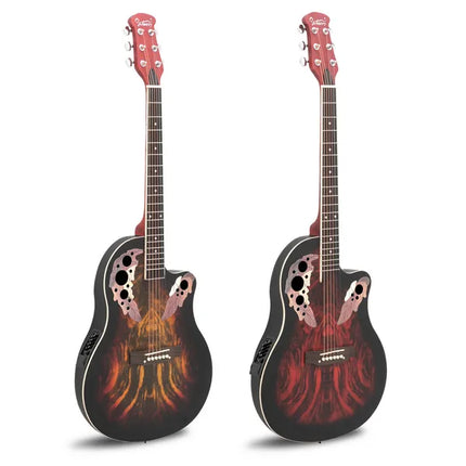 Don't Sell On Amazon - 41 Inch Full-Size Cutaway Acoustic-Electric Guitar Grape Voice Hole Spruce Top Round Back Sunset Red