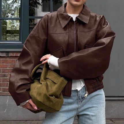 Retro AutumnWinter Old Money Style Leather Jacket For Women