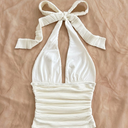 Women's Summer Fashion Beach Vacation Starfish Shell Ribbon Decorative Knitted Texture Fabric Halter Neck Strap Top