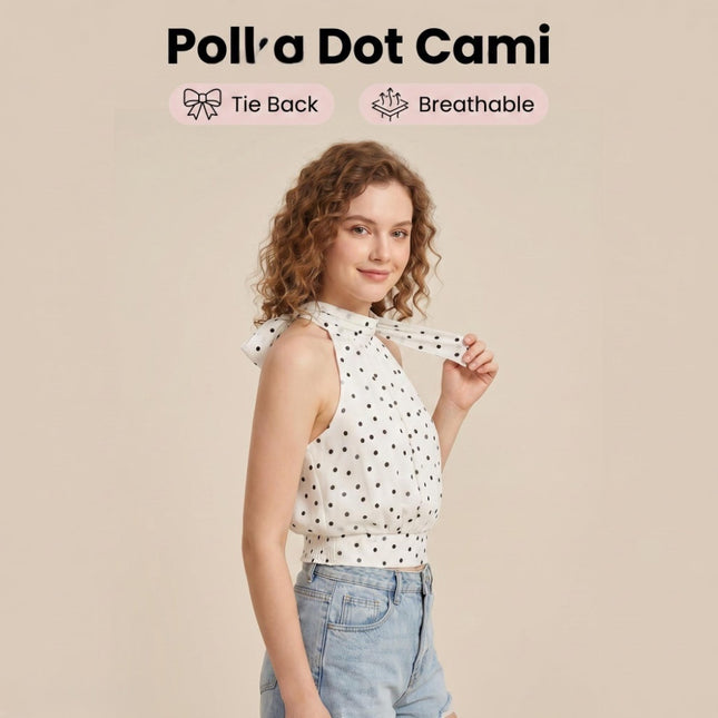 Women's Summer New French Style Elegant Fashion Suitable For Commuting Polka Dot Chiffon Sleeveless Halter Neck Short Shirt Top