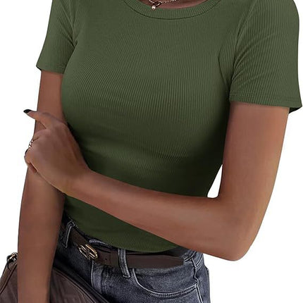 New Womens Long-Sleeve Stretch Crewneck Ribbed T-Shirt