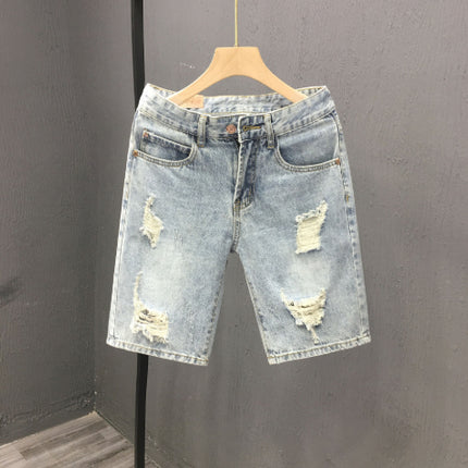 Fashionable Mens Denim Shorts With Large Rips