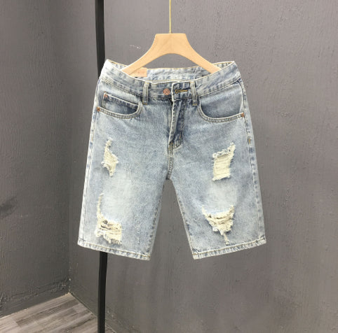 Fashionable Mens Denim Shorts With Large Rips