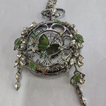 Couples Teal And Green Butterfly Animated Pocket Watch For Graduation Season