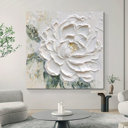 Cream Wind White Peony Flower Thick Texture Hand Drawn Oil Painting Hanging Painting