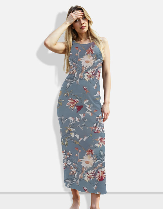 Grey Floral Printed AOP Bodycon Dress for Women | Stylish Fit