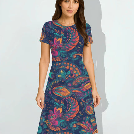 Radiant Glow Paisley Print AOP A-Line Dress for Women | Boho Style