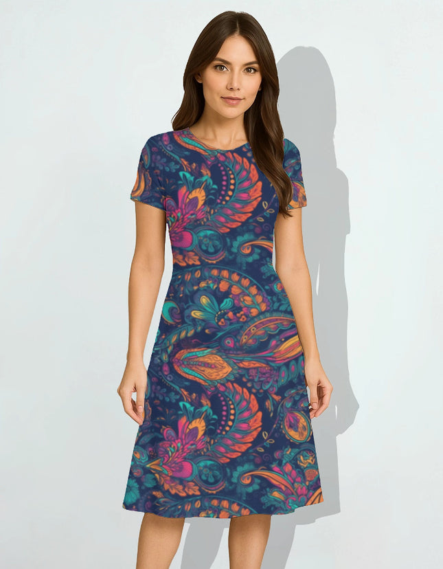 Radiant Glow Paisley Print AOP A-Line Dress for Women | Boho Style