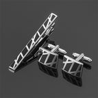 Black Silver Diagonal Stripes / 18K