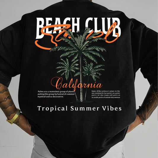 American-style Vintage Coconut Tree Pattern T-shirt