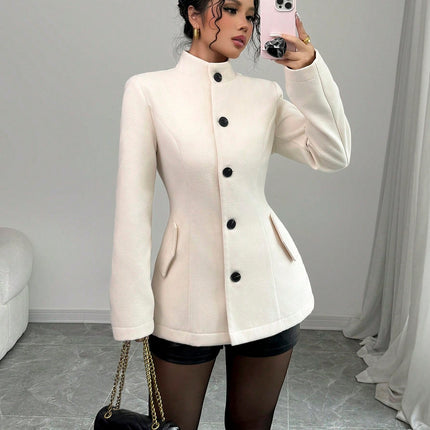 Womens Tailored Wool Coat With Buttons