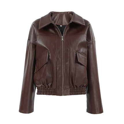 Retro AutumnWinter Old Money Style Leather Jacket For Women