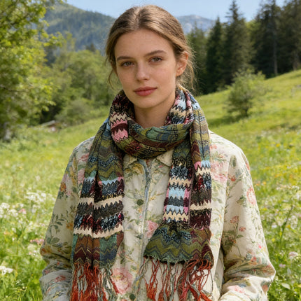 2pcs Long Scarf,Nature-inspired Jacquard Green Leaf Motif Scarf,vacation,daily Life,evening Party,Office Appropriate Subtlety For Women Men,for Casual Outfits