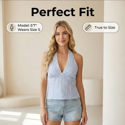 Women's Summer New Fashion Elegant Striped Backless Lace Patchwork Camisole Suitable For Going Out And Dating