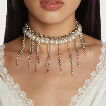 Pearl Tassel Fun Design Double-layer Retro Necklace Women's Accessories