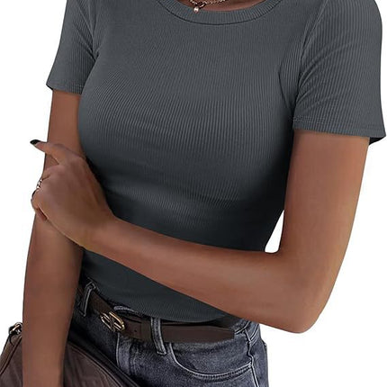 New Womens Long-Sleeve Stretch Crewneck Ribbed T-Shirt