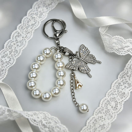 Pearl-style Colorful Butterfly Keychain With Sparkling Diamond Accents Made Of Metal Alloy