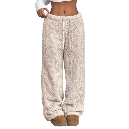 Women's Solid Color Front Tie Warm Casual Pants