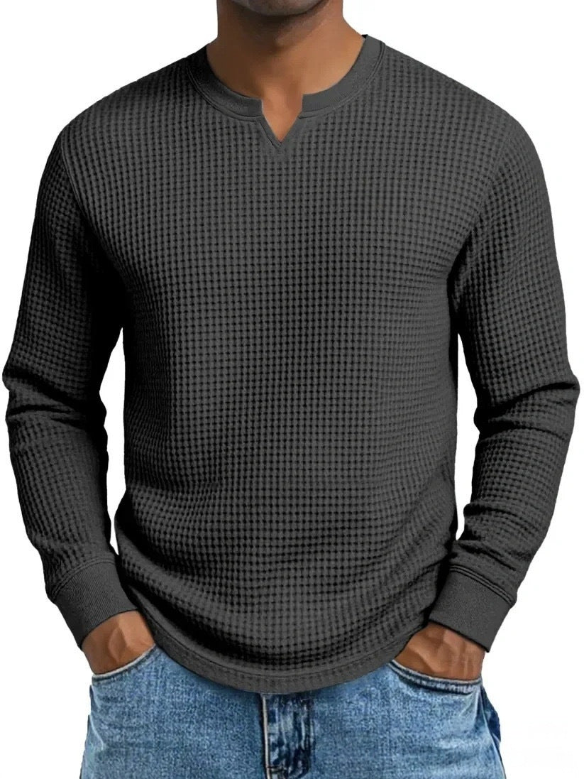 Men's Slim-fit Casual Long-sleeve V-neck Top