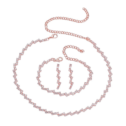 Zircon Necklace Earrings And Bracelet Setthree-piece Set