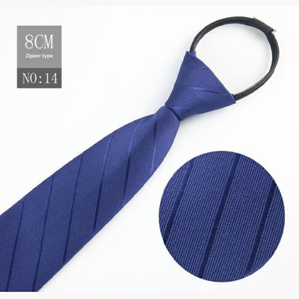 Mens Business Formal Zipper Tie With Blue Stripes
