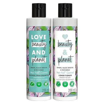 Love Beauty & Planet Onion Blackseed & Patchouli Hair Fall Control Combo with Sulfate Free Shampoo & Conditioner