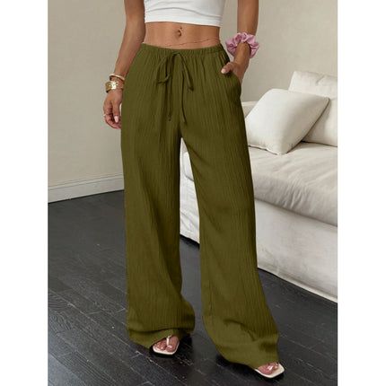 New Womens Casual Solid-color Textured Fabric Pants