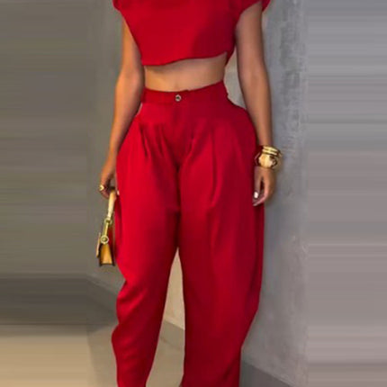 Summer New Style Fashionable High-Waisted Pants And Top Two-Piece Set For Women