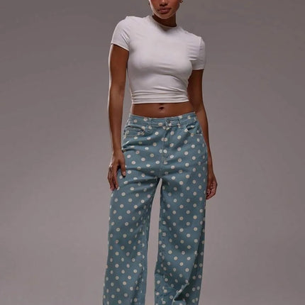 Casual Polka Dot Mid-rise Non-stretch Jeans
