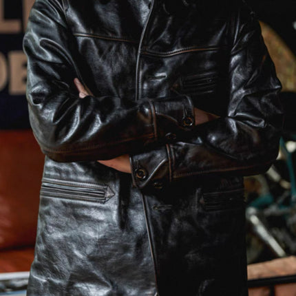 Mens Mid-Length Heavy-Duty Leather Jacket