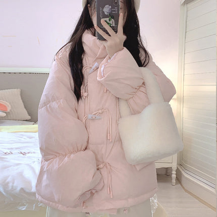 Bullhorn-button Down Cotton-padded Coat Extra-thick Outerwear