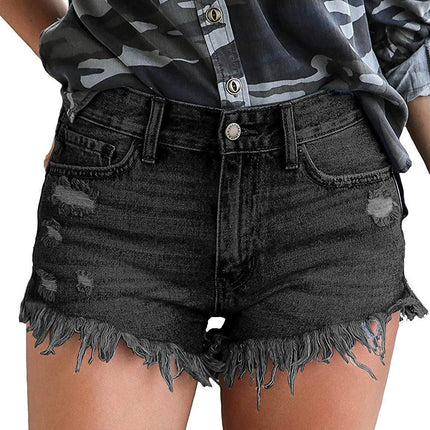 Ripped Stretch Denim Womens High-Waist Shorts