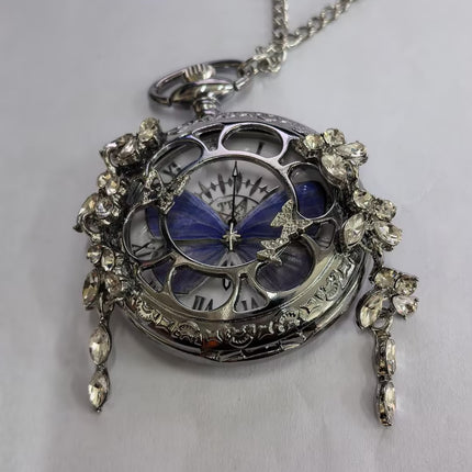 Couples Teal And Green Butterfly Animated Pocket Watch For Graduation Season